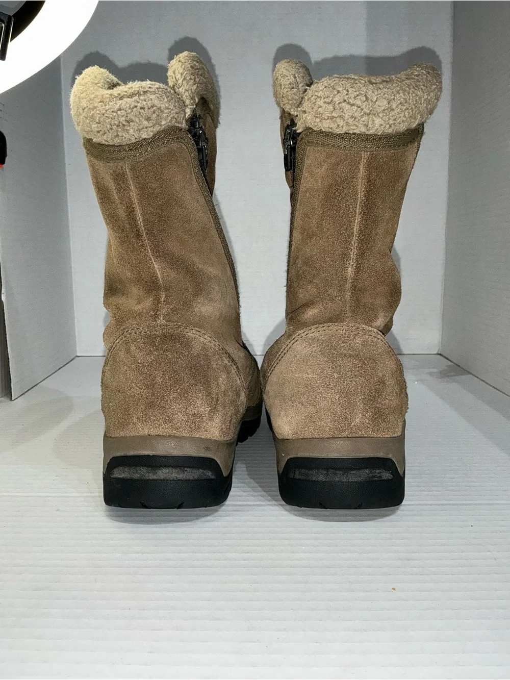 Sorel Women's Tan Suede Shearling-Trim Winter Zip Boots 6.5 Vintage Casual